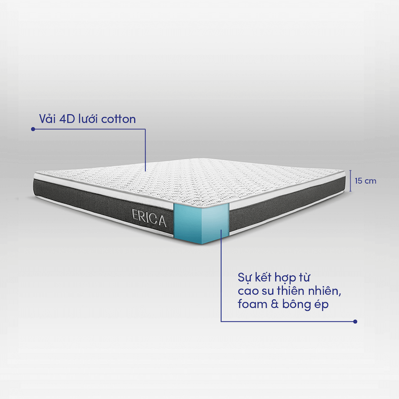 Cấu trúc nệm cao su Kim Cương Erica Smart Tech