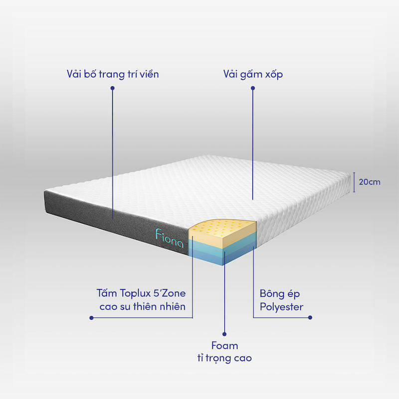 Cấu trúc nệm cao su đa tầng Kim Cương Fiona