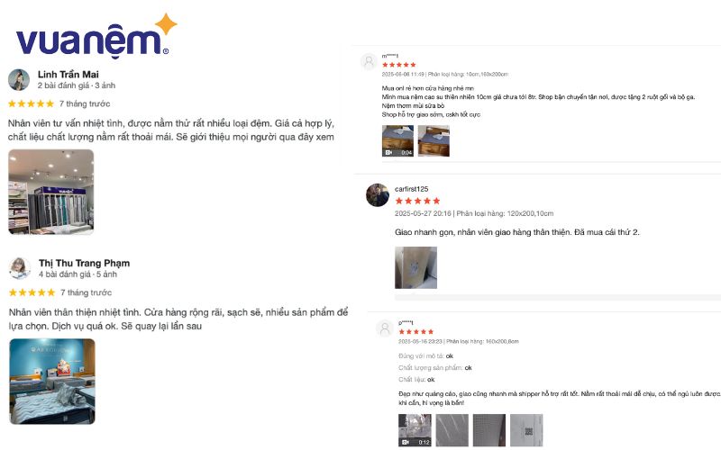Khách hàng để lại phản hồi tích cực về chất lượng sản phẩm và dịch vụ của Vua Nệm