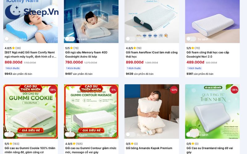 Nên nằm gối cao hay thấp? Cách chọn độ cao gối phù hợp 8 Vua Nệm cung cấp đa dạng các dòng gối từ nhiều thương hiệu lớn